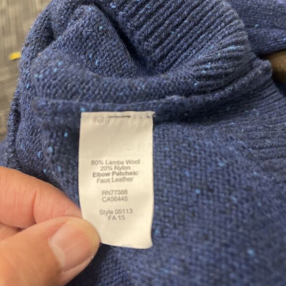 J CREW Men's Lambswool Crewneck Sweater Leather Faux Elbow Patches Size Large - Picture 8 of 8